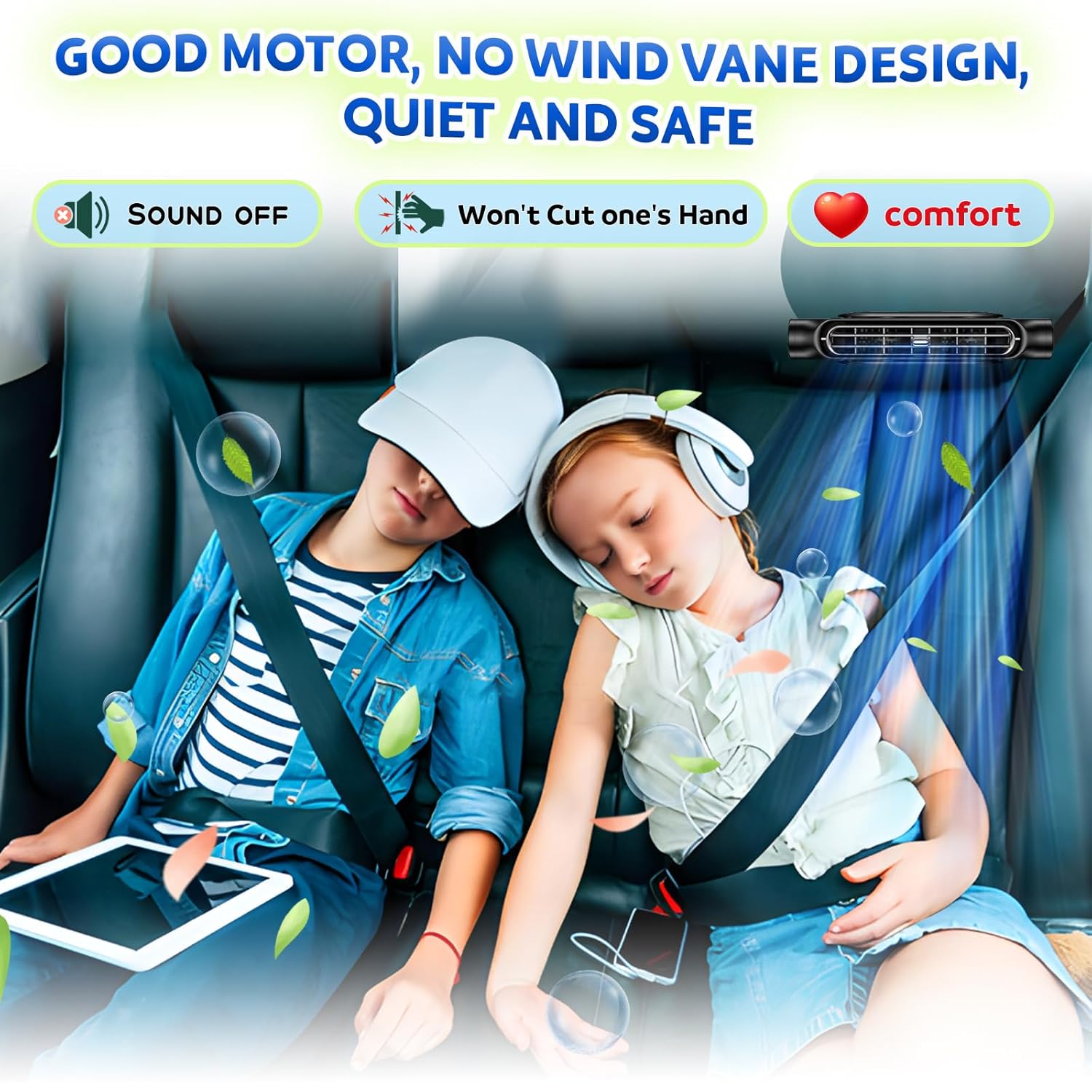 Beige Cordless Dual-Turbo Car Seat Cooling Fan with Velcro Mount - Powerful 3-Speed Backrest Ventilation, Adjustable Airflow Angle & Hair-Safe Design