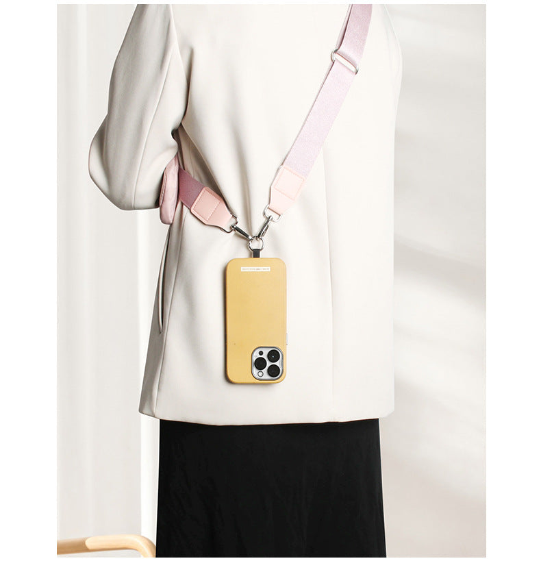 Black Versatile Crossbody Phone Lanyard with Detachable Mini Pouch - Twill Webbing Wristlet & Neck Strap