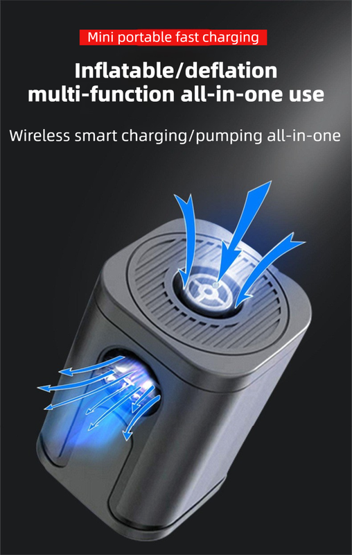Black Wireless Rechargeable Vacuum Pump with 5 Versatile Nozzles - 2-in-1 Compact High-Suction Inflator & Deflator for Travel & Home