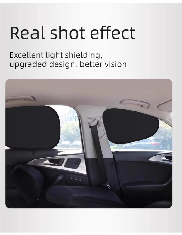 4-PCS Static Cling Car Window Sunshades Set - Glue-Free Insulating Total Blackout Fabric & Foldable Memory Wire Frame