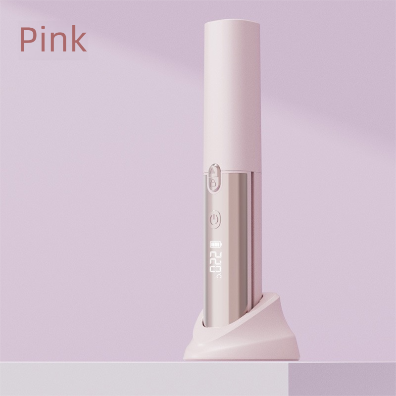 Pink 2-in-1 Wireless Hair Styler with 4 Temperature Settings, Dual Anti-Scalding & Cap - 3D Ceramic Heating Brush with Essential Oil Coating