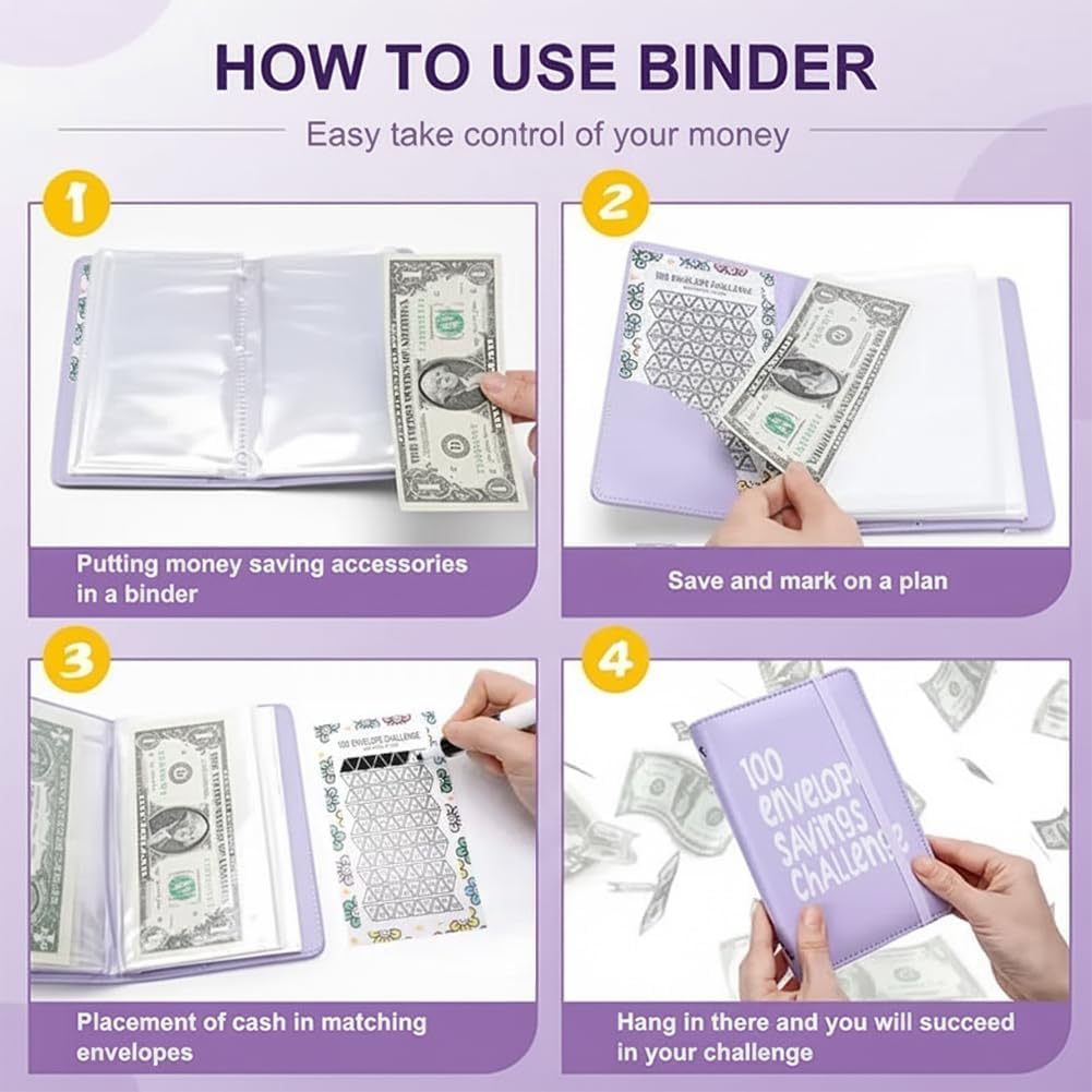 Two-Player 100 Days Envelope Savings Challenge with 50 Clear Double-Sided Pages - Portable A6 Size for Budgeting & Financial Goals (Pink + Blue)