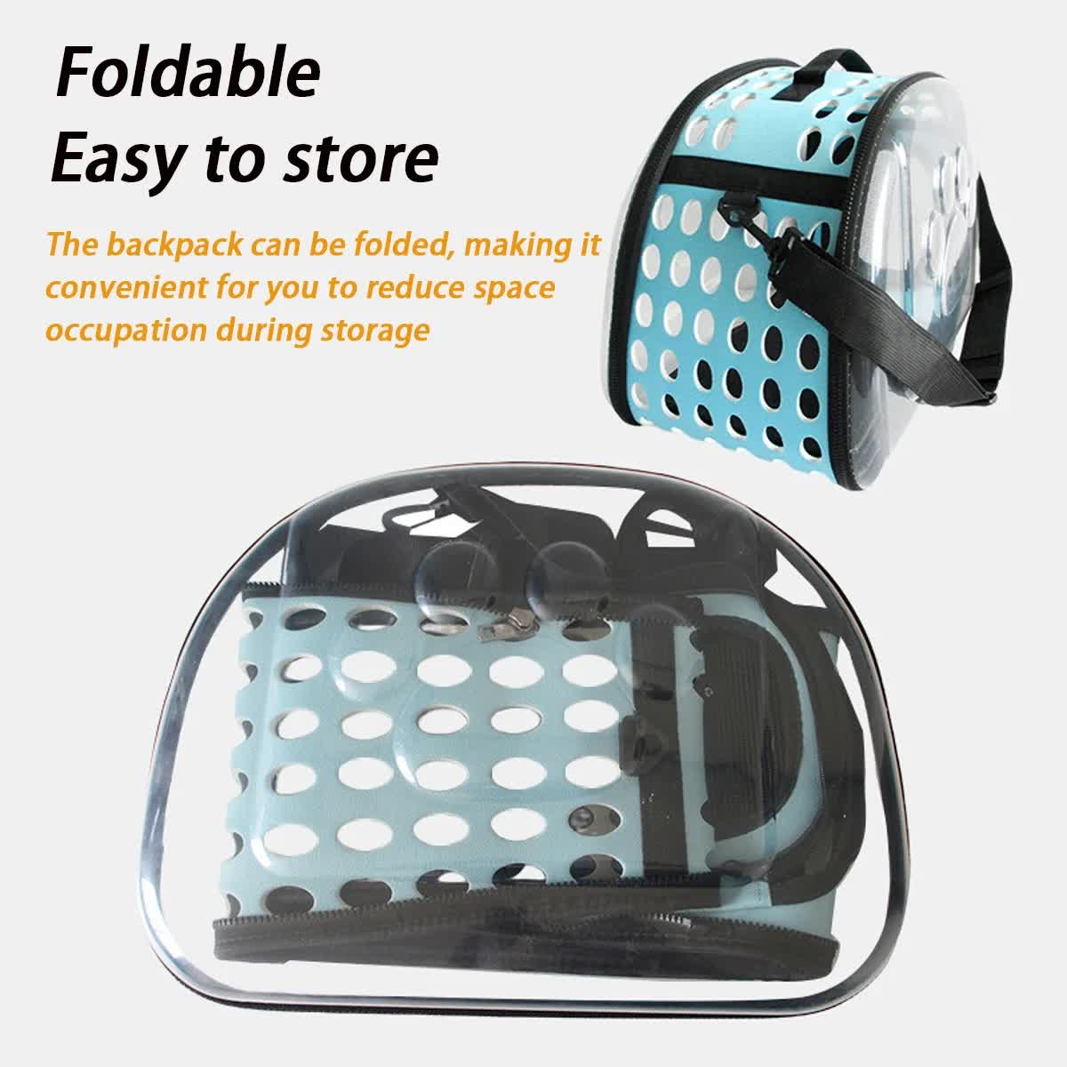 Grey Foldable Breathable Pet Carrier with Panoramic Window & Strap - EVA & Lychee Leather Crossbody Travel Bag (L 42 x 33 x 28.5CM)