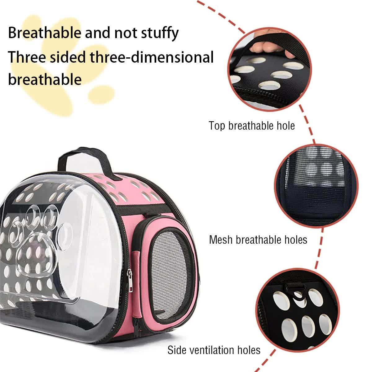 Black Foldable Breathable Pet Carrier with Panoramic Window & Strap - EVA & Lychee Leather Crossbody Travel Bag (L 42 x 33 x 28.5CM)