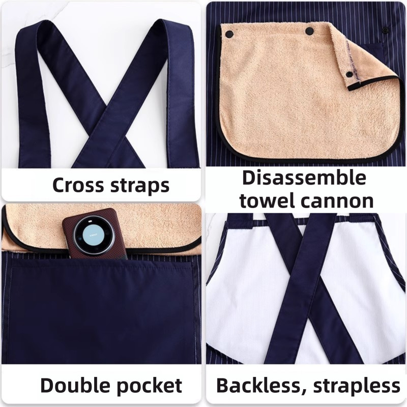 2-Pack Black Waterproof & Oil-Proof Cross-Back Kitchen Apron with No-Tie Slip-On Design and Detachable Hand Towels