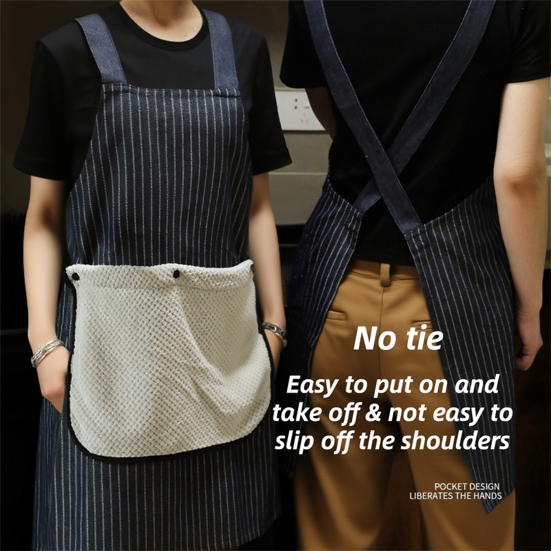 Brown Waterproof & Oil-Proof Cross-Back Kitchen Apron with No-Tie Slip-On Design and Detachable Hand Towels