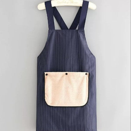 2-Pack Dark Blue Waterproof & Oil-Proof Cross-Back Kitchen Apron with No-Tie Slip-On Design and Detachable Hand Towels