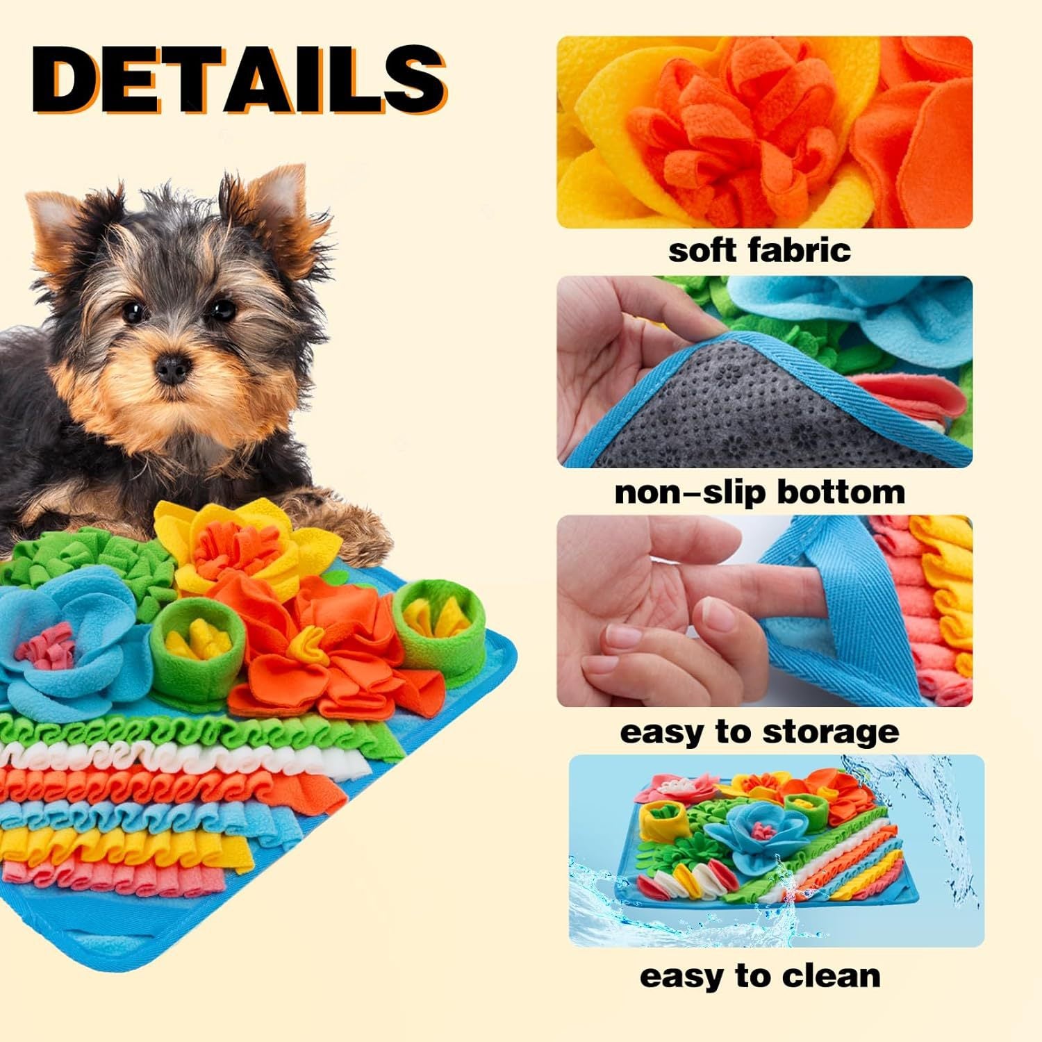 Blue 39X39CM Interactive Fleece Dog Sniffing Mat & Slow Feeder - Stress Relief IQ Training Scent Foraging Blanket for Indoor Cats and Dogs