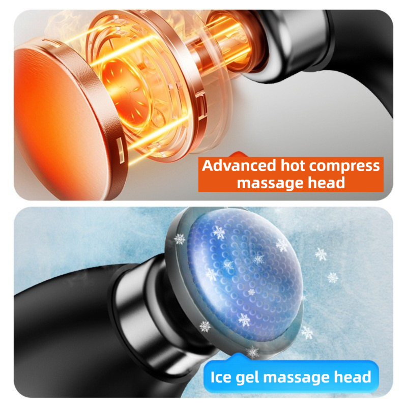 Black-Blue Foldable Percussion Massage Gun with Hot Cold Compress & 10 Heads - 9 Speed Levels and High Frequency Vibration Full Body Muscle Relaxer