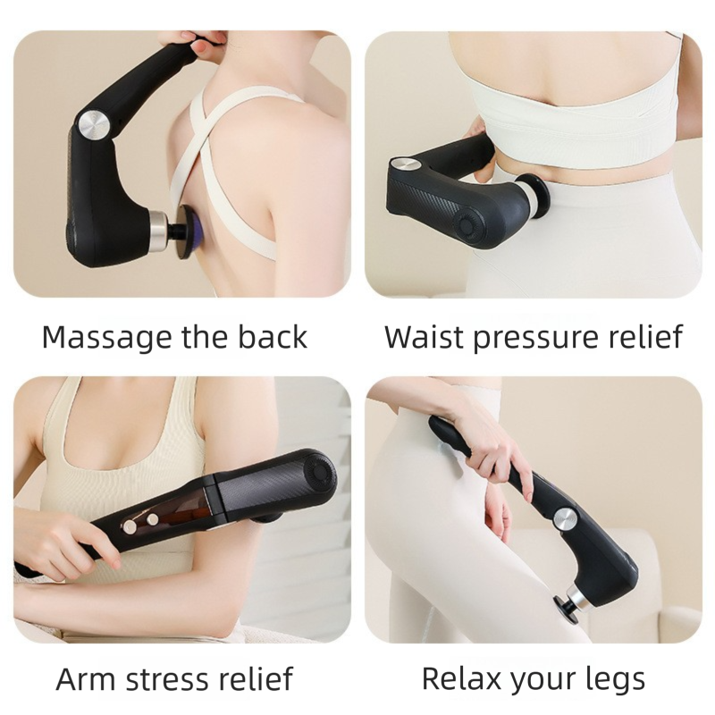 Black-Sliver Foldable Percussion Massage Gun with Hot Cold Compress & 10 Heads - 9 Speed Levels and High Frequency Vibration Full Body Muscle Relaxer