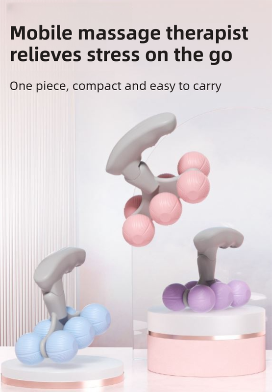 Pink Compact 6-Wheel Handheld Massager - Smooth & Silent, Deep Tissue Muscle Relaxer for Yoga Fitness and Home Recovery