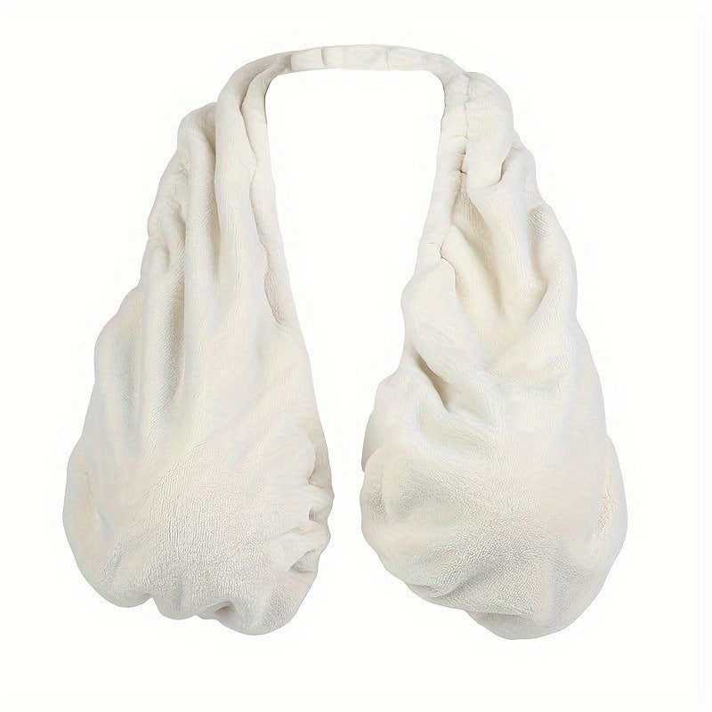 White Breathable Wool Towel Bra with Supportive Anti-Chafe Deisgn - Sweat-Wicking Halter Neck Lounge Bralette (L Size)