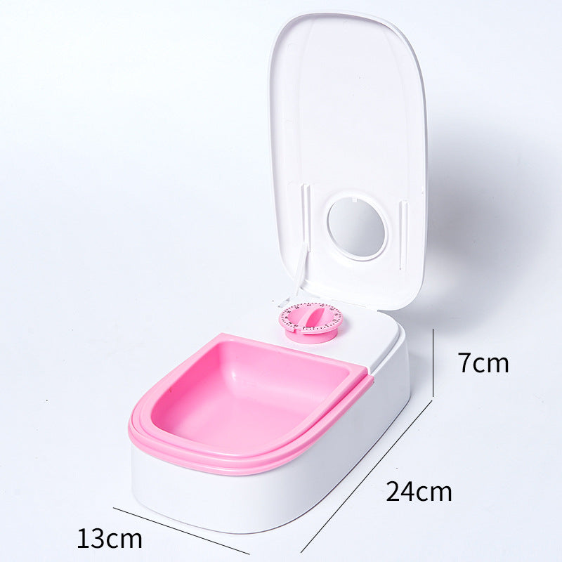 Pink Silent Automatic Pet Single Meal Dispenser with Rotary Buckle - Longest 48H Scheduled and Long Battery Life, Detachable for Easy Cleaning