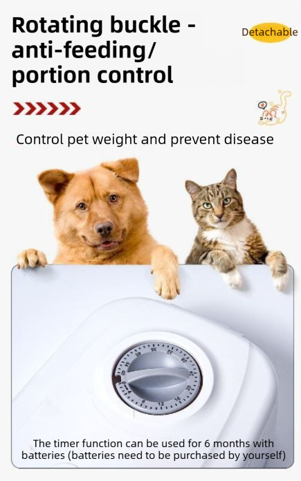 Black Silent Automatic Pet Single Meal Dispenser with Rotary Buckle - Longest 48H Scheduled and Long Battery Life, Detachable for Easy Cleaning