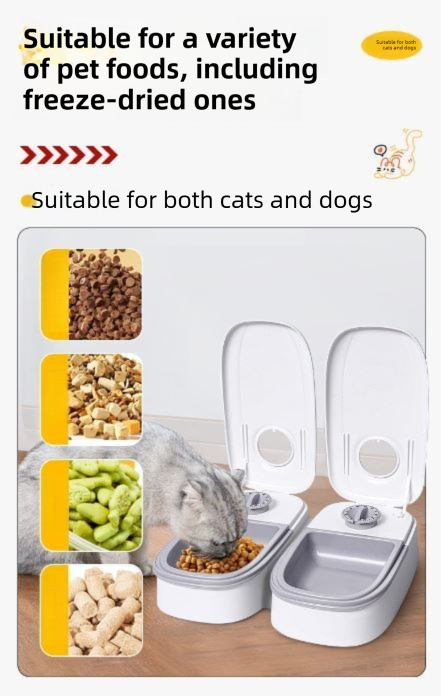 Black Silent Automatic Pet Single Meal Dispenser with Rotary Buckle - Longest 48H Scheduled and Long Battery Life, Detachable for Easy Cleaning