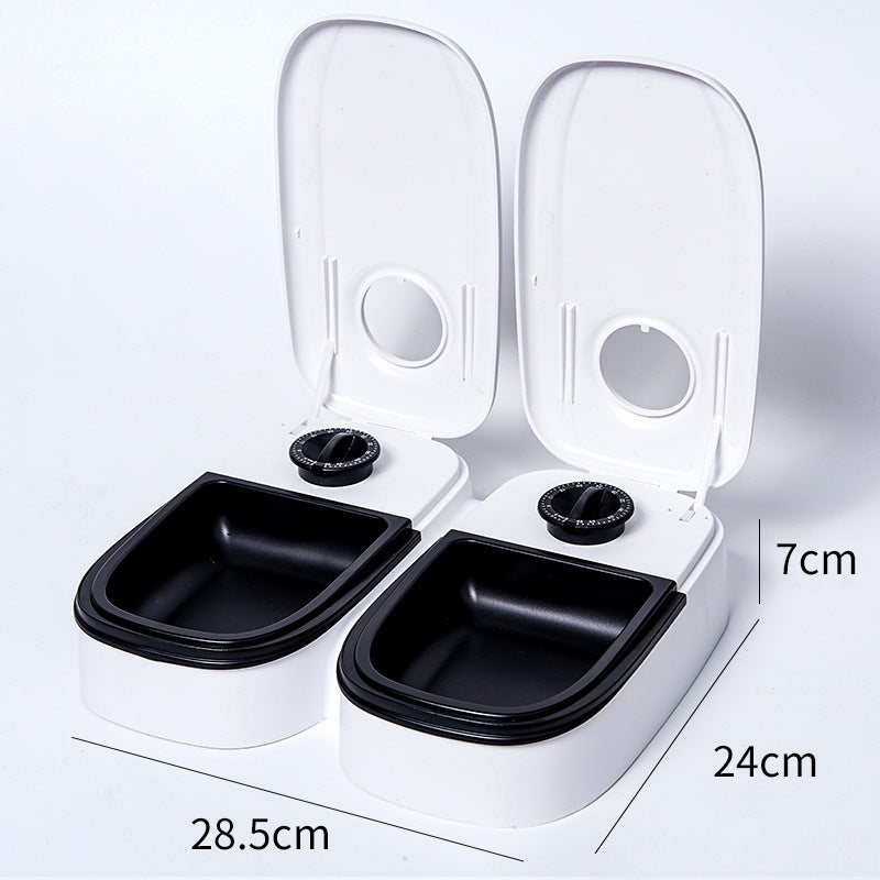 Black Silent Automatic Pet Double Meal Dispenser with Rotary Buckle - Longest 48H Scheduled and Long Battery Life, Detachable for Easy Cleaning