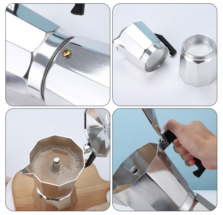 450ML Premium Octagonal High Pressure Moka Pot - Classic Italian Aluminum Coffee Maker for Rich Espresso Flavor