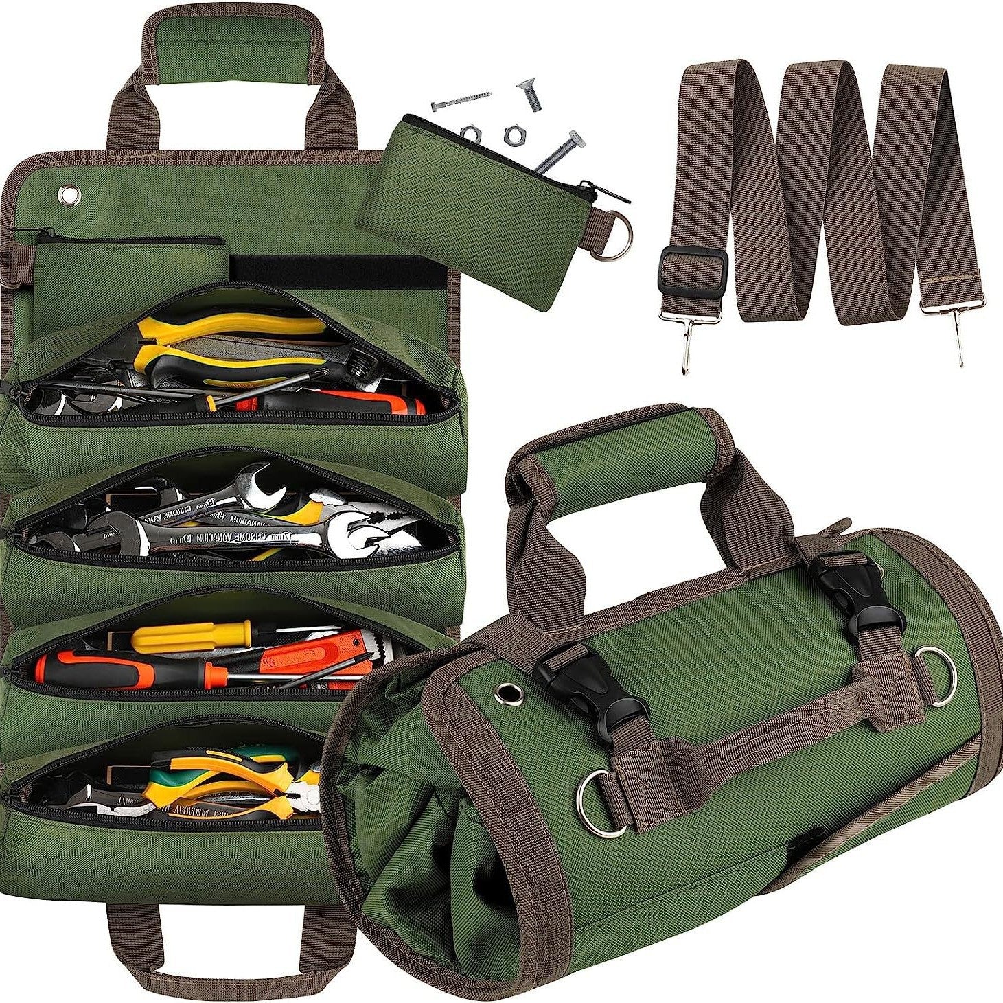 Grey Heavy-Duty Oxford Cloth Roll-Up Tool Organizer - Detachable Multi-Purpose Utility Bag for Mechanics, Electricians & Outdoors