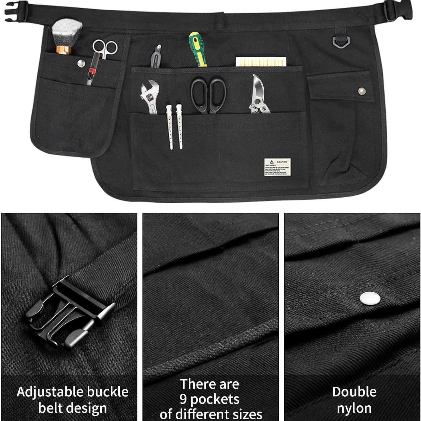 Black 10-Pocket Multi-Purpose Half-Body Utility Apron - Heavy-Duty Organizer Belt for Gardening, Makeup & Hardware
