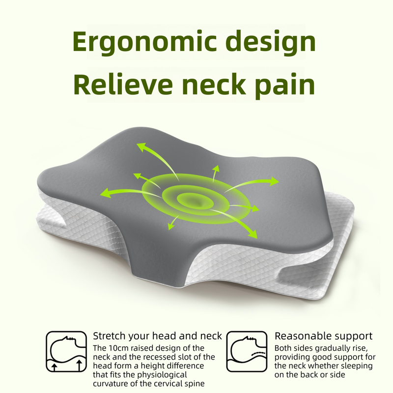 Green Breathable Butterfly Contoured Memory Foam Pillow - Dual-Height Orthopedic Neck Pillow with 5-Zone Cervical Support