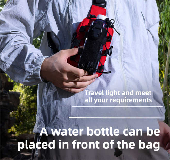 Red Outdoor Tactical Water Bottle Chest Bag - High-Capacity Phone Pouch with Expansion System for Cycling Camping and Fishing