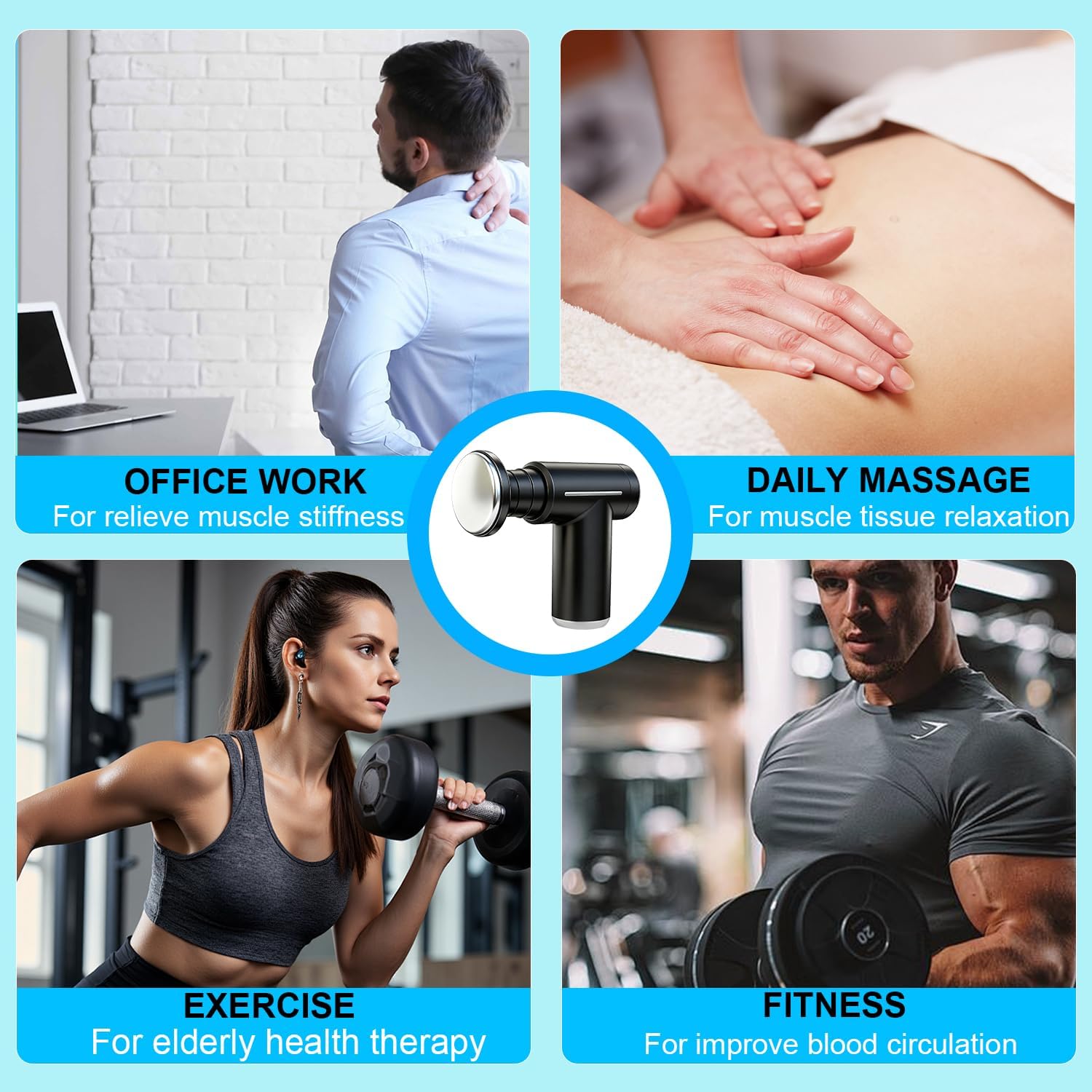 Grey Lightweight Mini Hot Cold Massage Gun with 6 Heads - 6 Intensity Dual Thermal Therapy Muscle Reliever for Portable Body Recovery