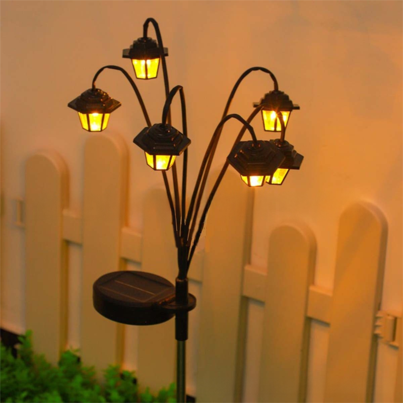 Solar Retro Hexagonal Palace Ground Plug Light with 6 LED Warm Glow - In/Outdoor Garden Pathway Landscape and Lawn Lamp