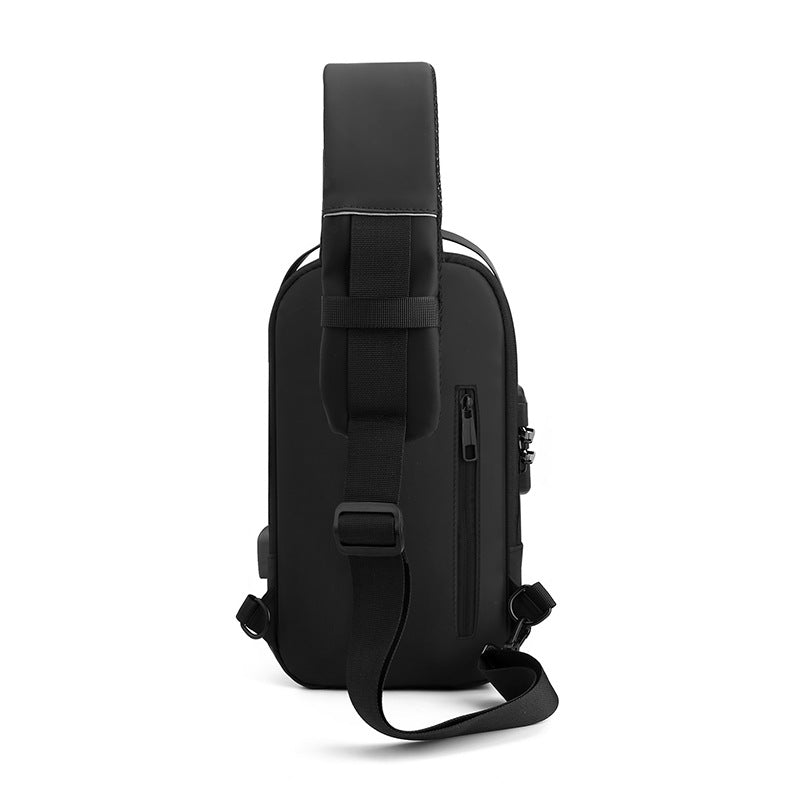 Black-Gold High Capacity Anti-Theft Tactical Chest Bag - Waterproof Leather-Film Sling with USB Charging & TSA Password Lock