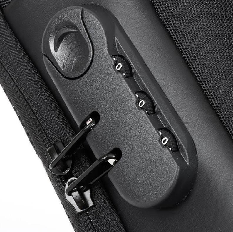 Black Lightweight Anti-Theft Tactical Chest Bag - Waterproof Security Sling Bag with 3-Digit Password Lock & Smart USB Charging Port