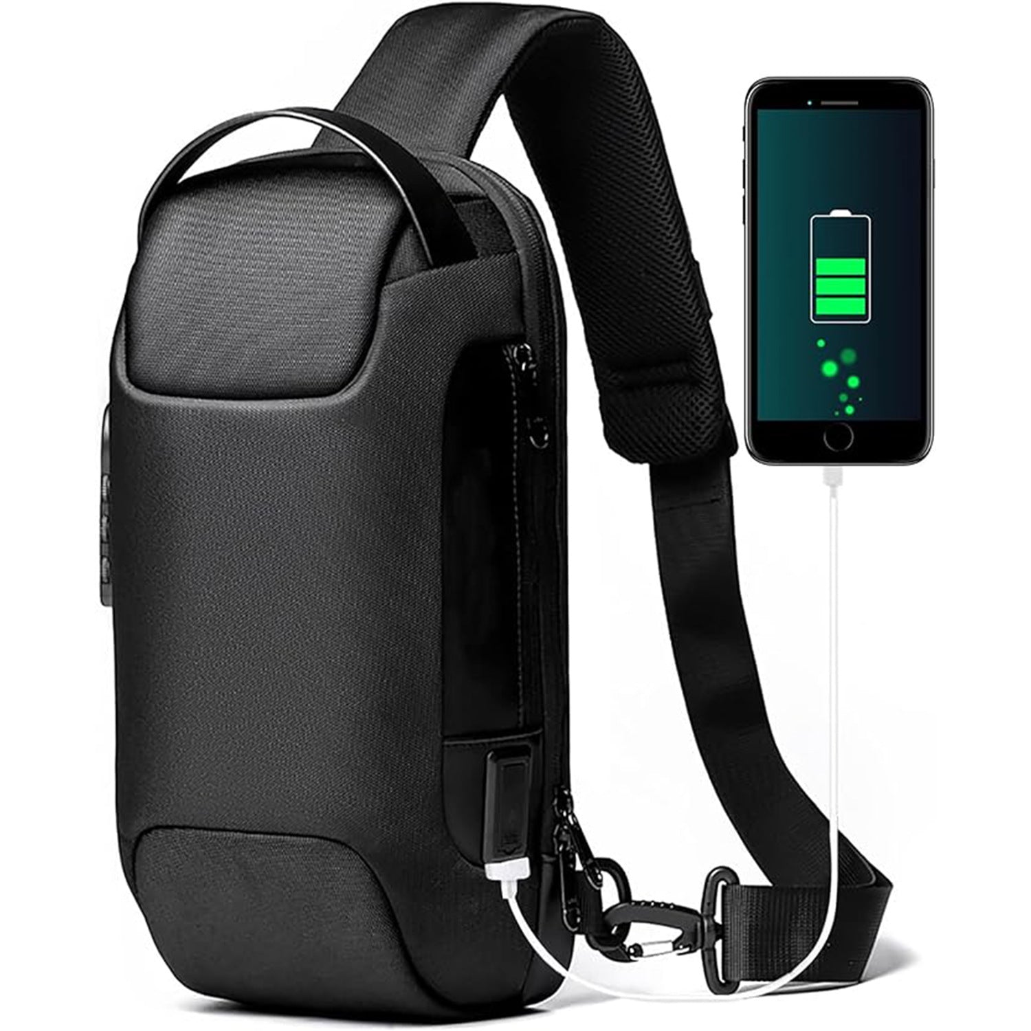 Blue Lightweight Anti-Theft Tactical Chest Bag - Waterproof Security Sling Bag with 3-Digit Password Lock & Smart USB Charging Port