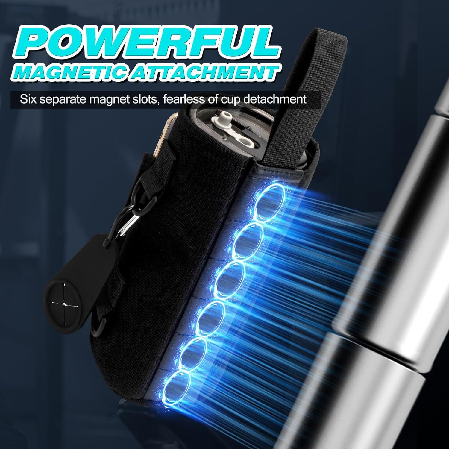 Green Magnetic Gym Water Bottle Pouch & Towel Clip with 6 High-Strength Magnets and Adjustable Strap - Fits 18oz to 40oz