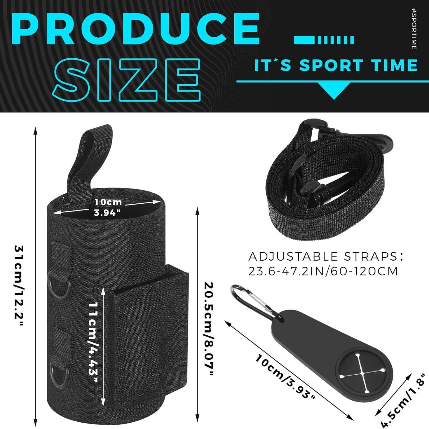 Green Magnetic Gym Water Bottle Pouch & Towel Clip with 6 High-Strength Magnets and Adjustable Strap - Fits 18oz to 40oz