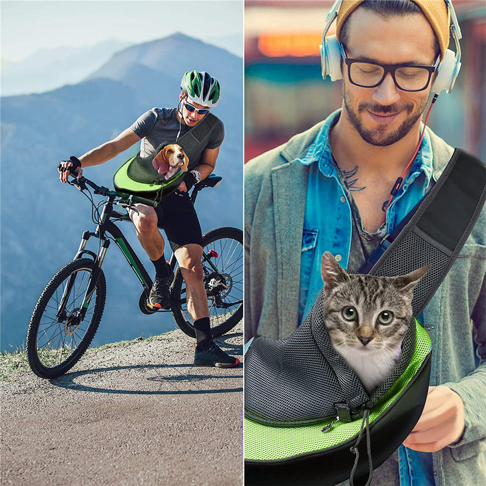 Green Hands-Free Pet Chest Carrier - Breathable Mesh Crossbody Bag for Dogs & Cats within 5KG
