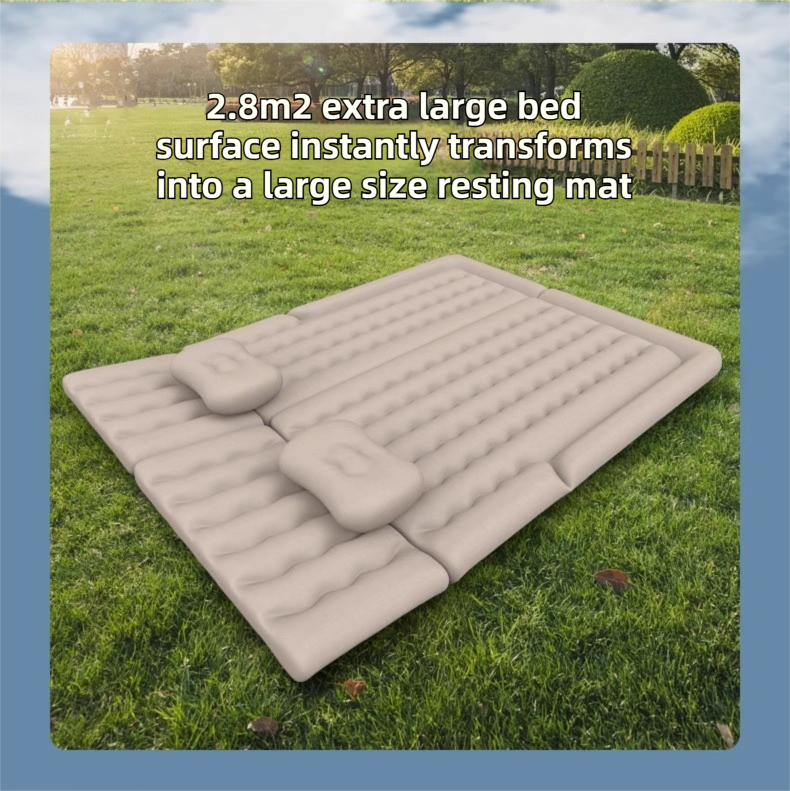 Black Multi-Chamber Car Inflatable Air Mattress with Electric Pump, Storage Bag & Pillows for Universal Trunk Sleeping and Camping (174 x 126 CM)