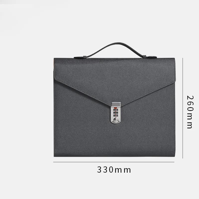 Black Anti-Theft Document Organizer with Secure Password Lock - Waterproof PU Leather Confidential File Bag