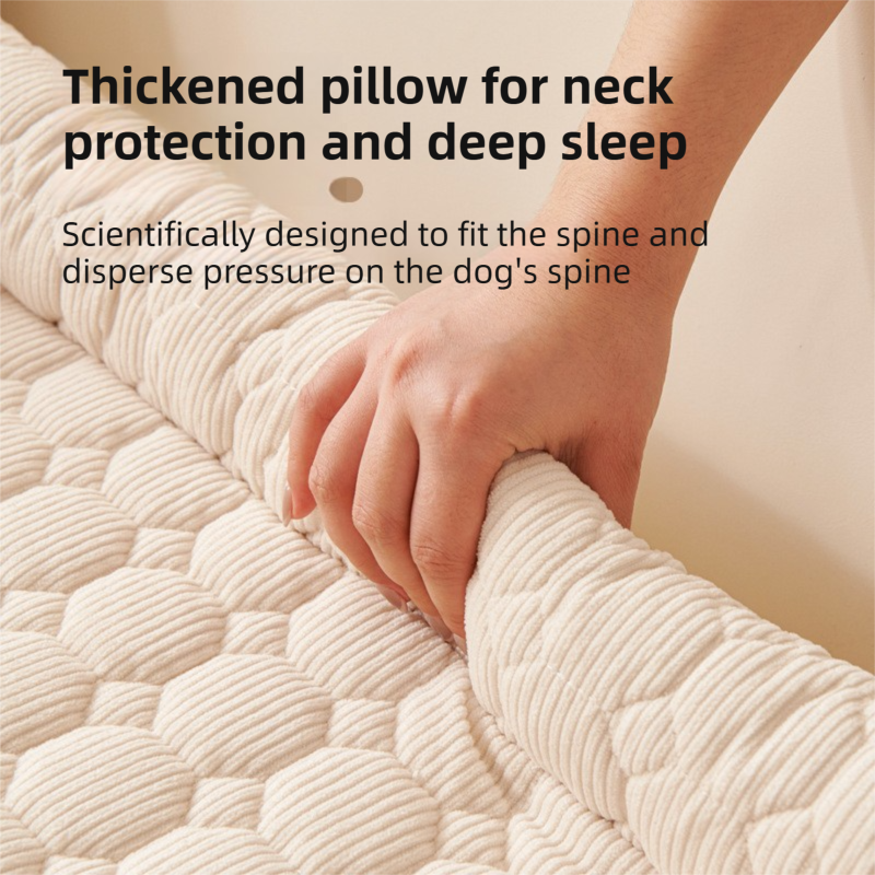 Dark Grey Pet Sofa Protector & Calming Bolster Bed with Diamond Lattice - 75x75CM Thickened Non Slip Furniture Cover for Cats & Dogs