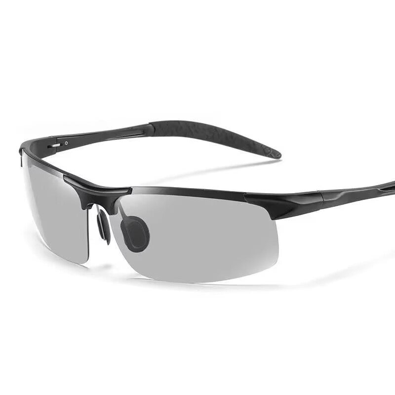 Black Photochromic HD Sunglass with Anti-Glare/Fatigue Polarization & Impact Resistant Alloy Frame for Day & Night Dual Use