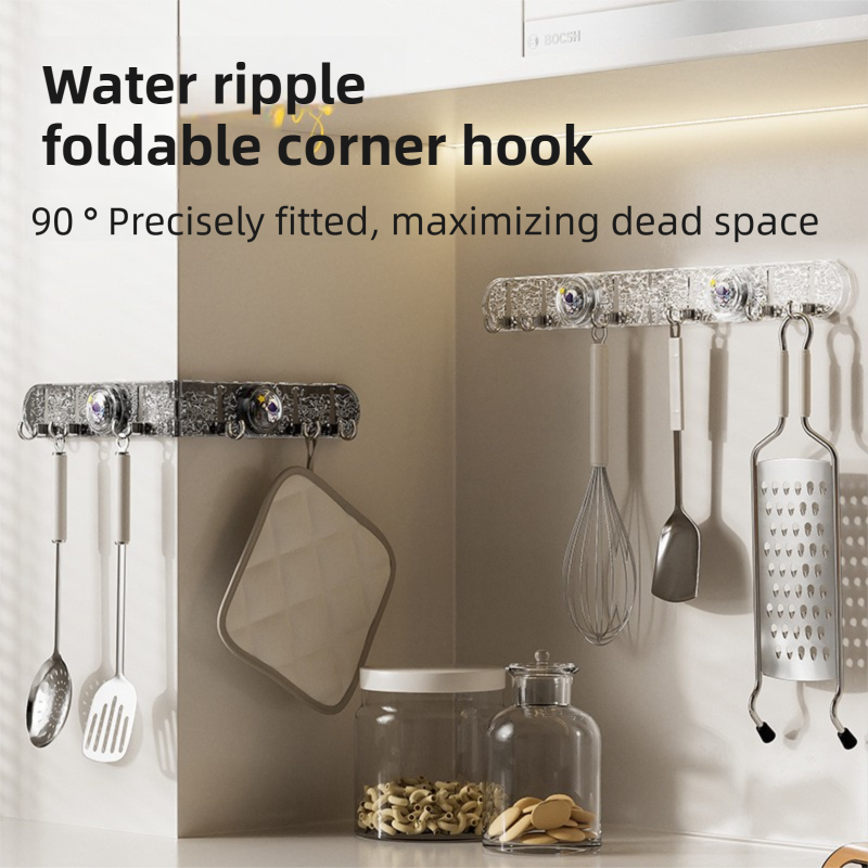 2-Pack 180°Foldable Hidden Hook Rail with Reusable Suction Cup - Waterproof Water Ripple Rack for Bathroom & Kitchen (White-Transparency)