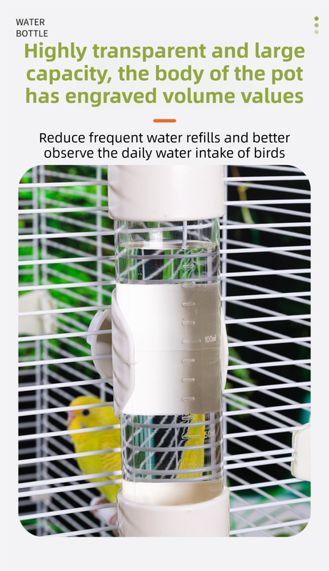 White Automatic Bird Water Dispenser with Extended Brass Needle Valve and Graduated Marking - 200ML Transparent Threaded Cap Feeder