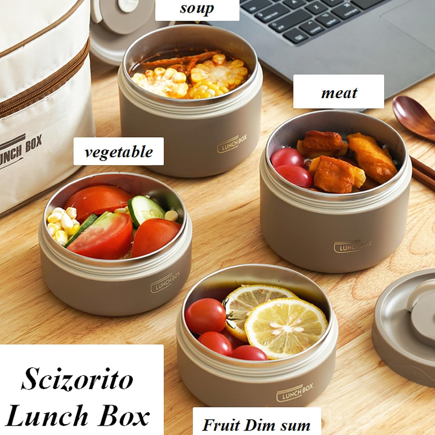 2-Pack Beige 304 Stainless Steel Microwave-Safe Lunch Box Set - Stackable Insulated Bento Containers for Office & School