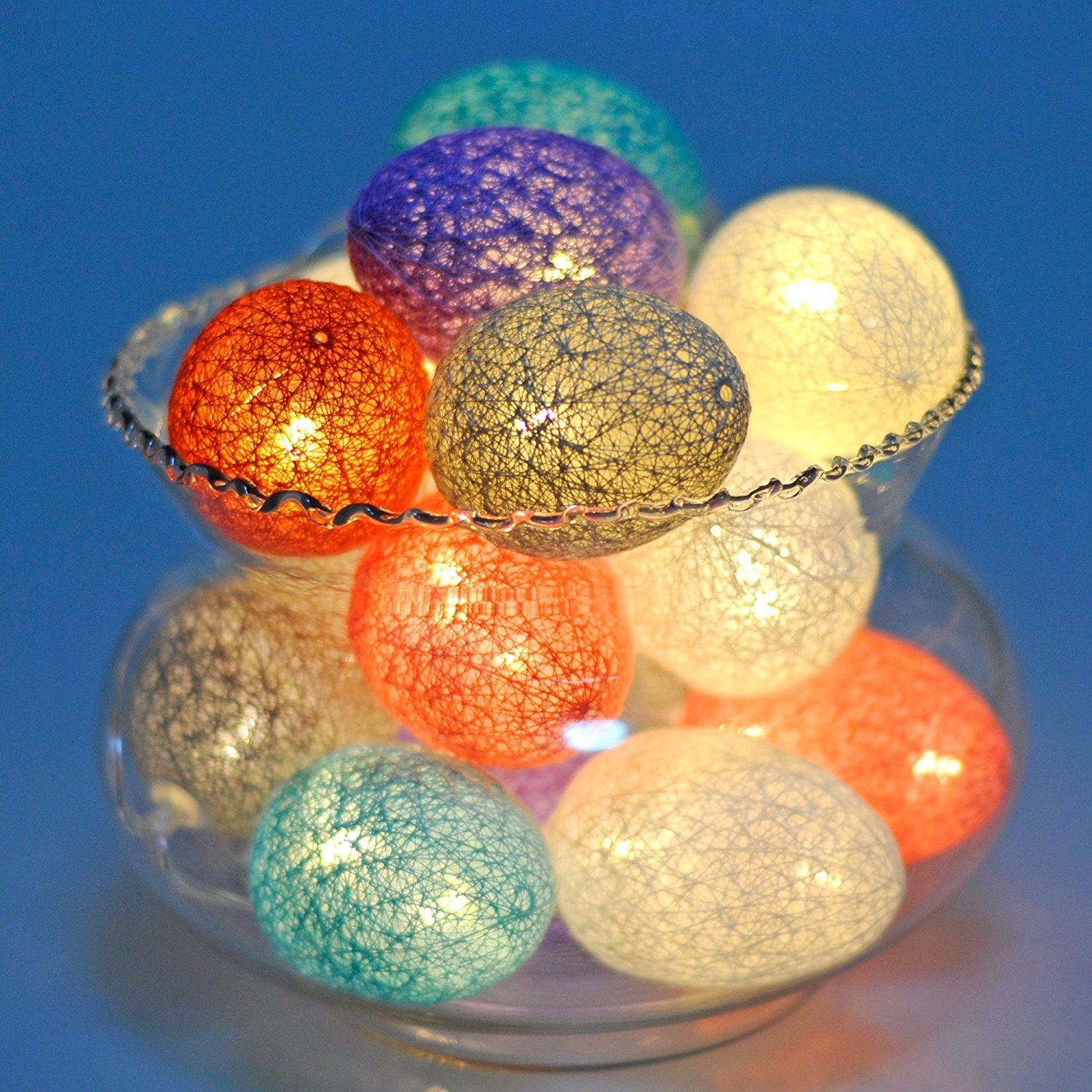 3M Easter Cotton Ball Egg String Lights (20 LED) - Colorful Egg-Shaped Fairy Light Holiday Decor