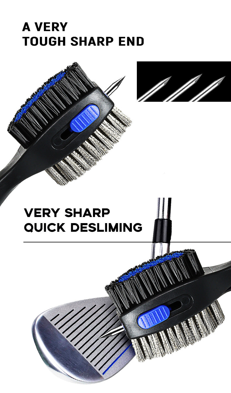 Red Premium Golf Club Cleaning Brush Extra Large Head Dual Bristles Retractable Zip Line & Groove Cleaner Spike Anti-Slip Ergonomic Grip 29cm