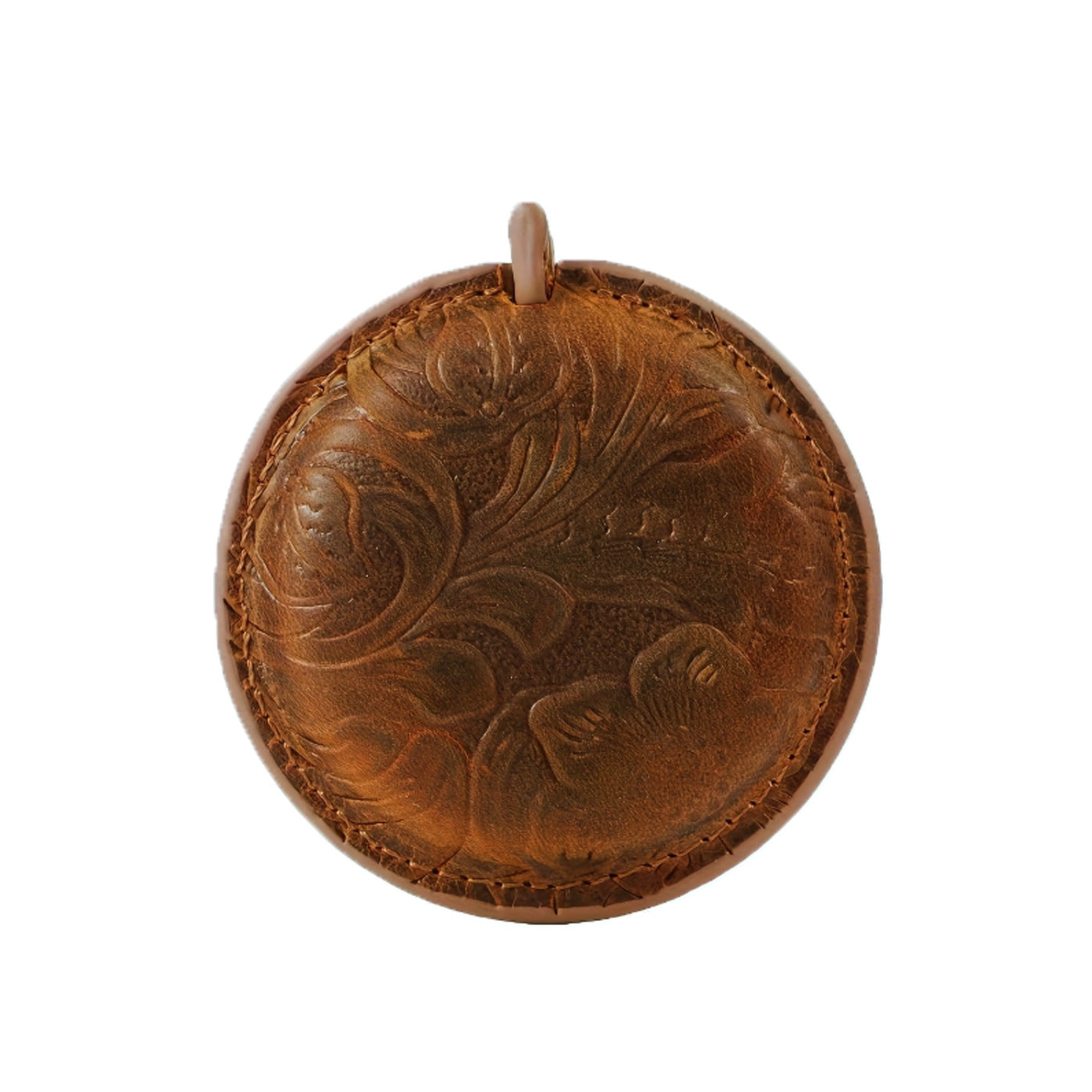 Brown Carved Design Handmade Crazy Horse Leather Retractable Tape Measure Keychain Dual Sided Scale 150cm/60" Mini Pocket Ruler for Sewing & Body Measuring