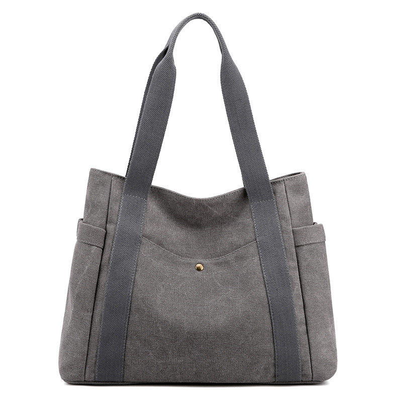 Grey Women's Large Canvas Tote Bag Minimalist Shoulder Handbag High Capacity 39cm for Work School & Travel