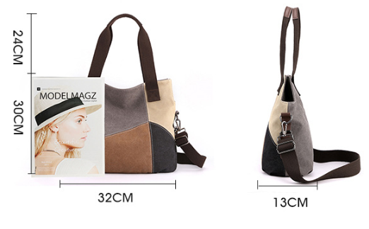 Red Vintage Patchwork Canvas Tote Bag Large Capacity Multi-Pocket Women's Shoulder Handbag for Office Travel and Daily Use