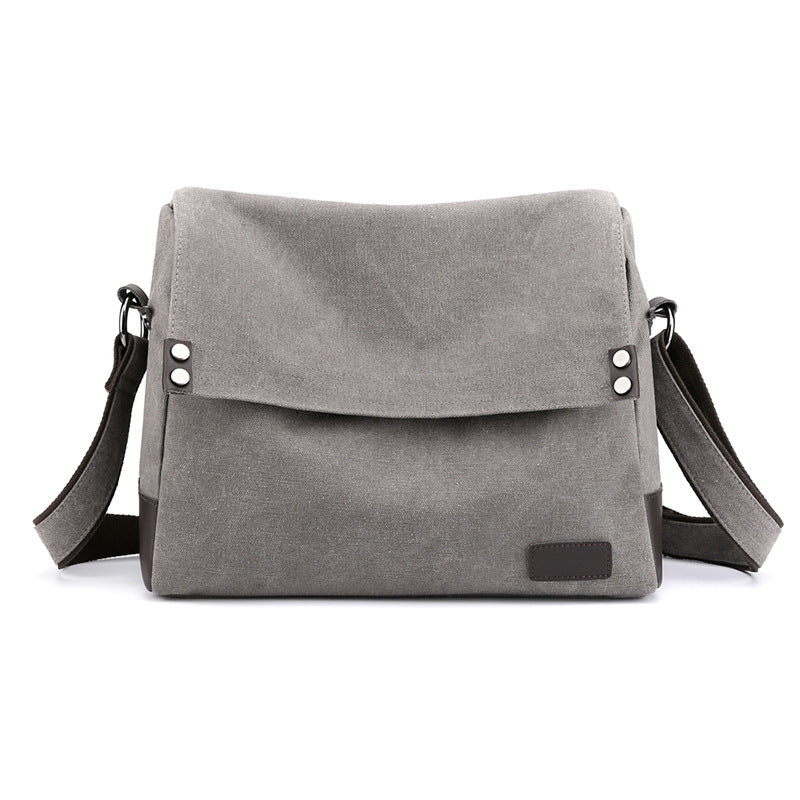 Grey Men's Large Capacity Canvas Messenger Bag Lightweight Multi-Pocket Crossbody Shoulder Bag for Work Casual Travel iPad Compatible