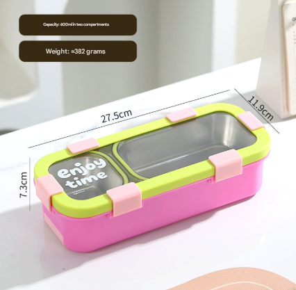 Green Premium 2-Compartment Stainless Steel Lunch Box - 600ml Leak-Proof Bento Box for School and Office - Portable Meal Container for Students and Professionals