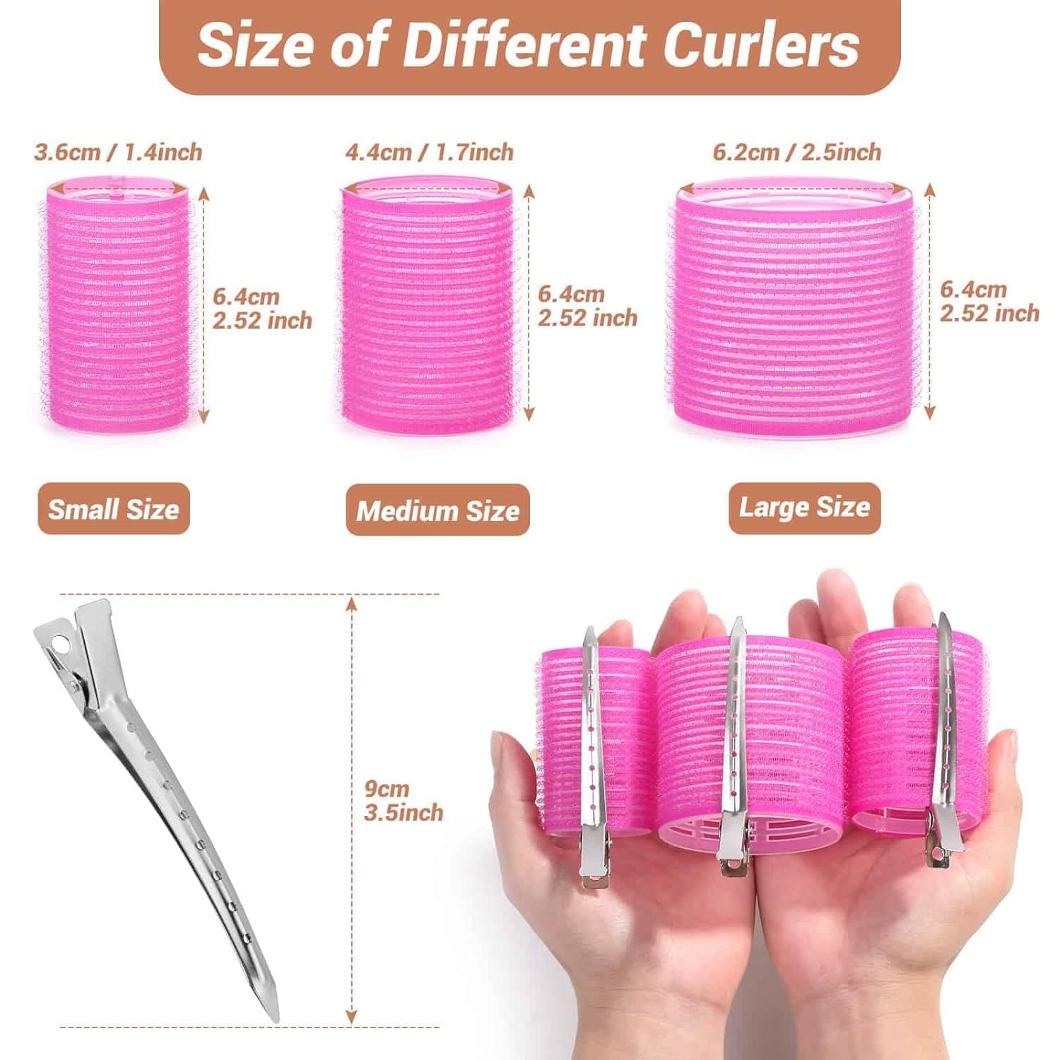 Black 50-Piece Professional Hair Roller Set - Multi-Size Self-Grip Velcro Rollers with Clips and Tail Comb - Complete Heatless Styling Kit for Voluminous Curls and Air Bangs