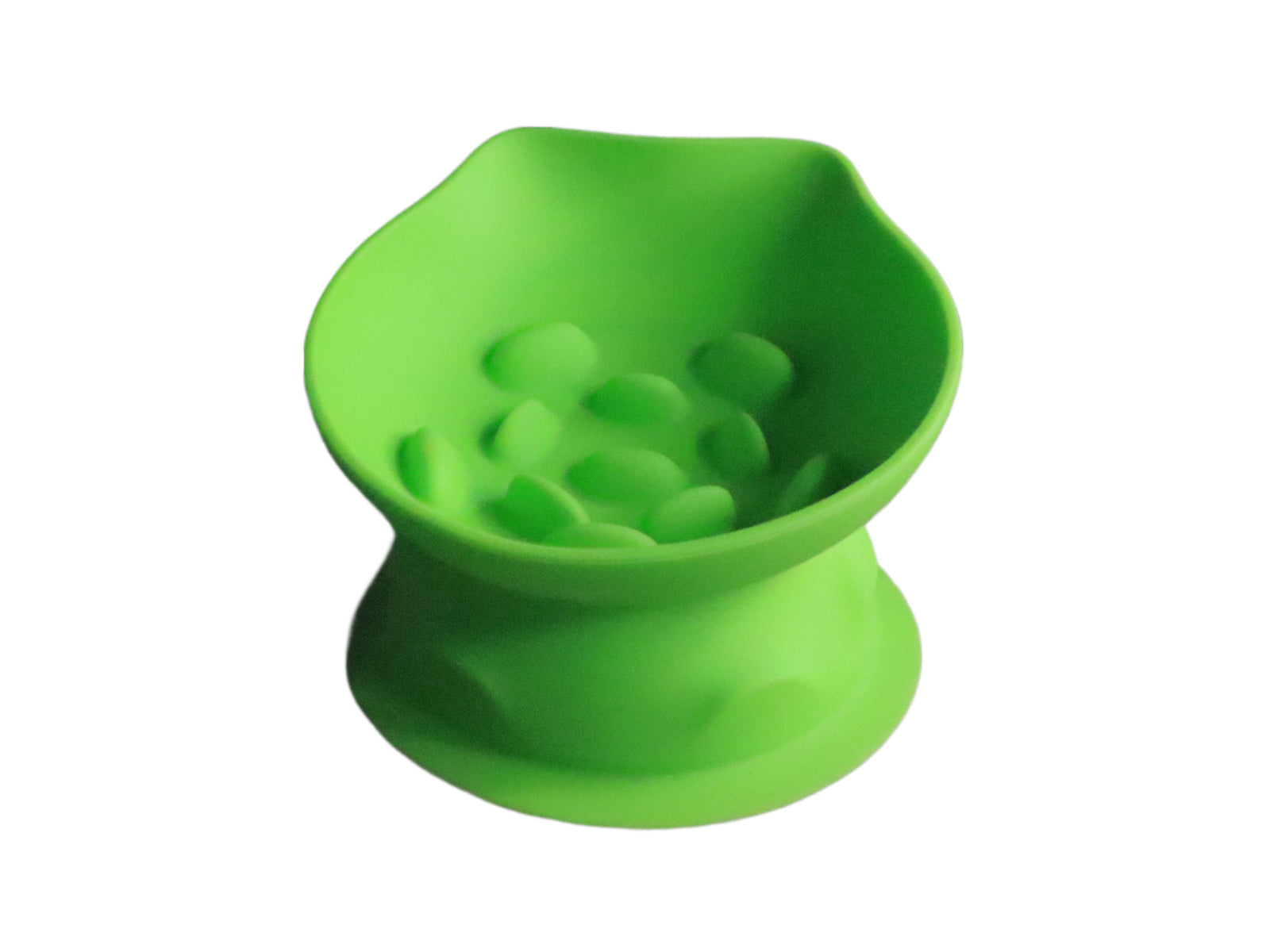 L Green 2-Piece Elevated Silicone Pet Bowl Set - Slanted Neck Protection Cat Bowl with Anti-Slip Suction Base for Cats and Small Dogs