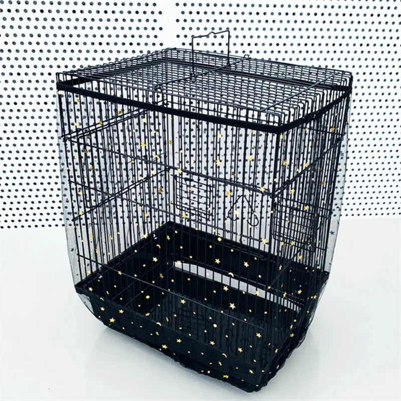 L Black Star【Height 30, Circumference 220】 Large Bird Cage Seed Catcher Net Cover - Adjustable Mesh Guard Splash-Proof Dust Cover for Indoor Outdoor Cages